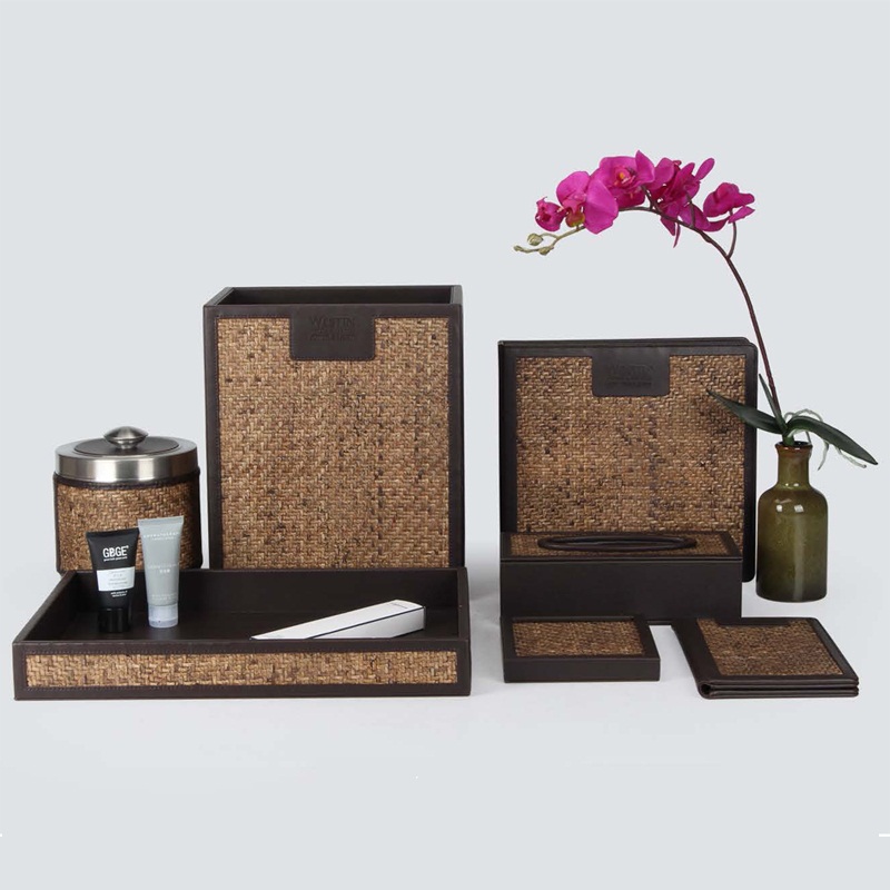 Stars Hotel Brown Pu Leather Guest Room Amenities Set Petop Hotel Supply