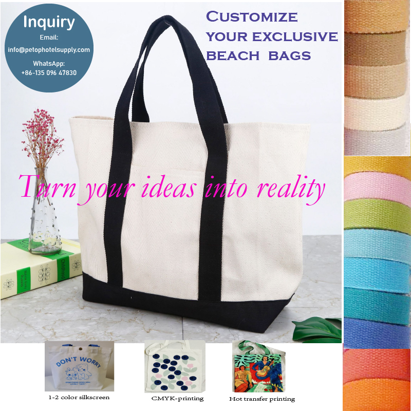 Custom Logo: Canvas Beach Tote Bags (Full Color Print)