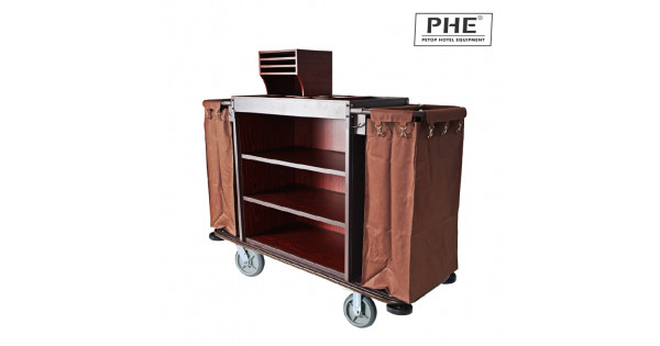 Hotel Deluxe Stainless Steel Mixed Wooden Board Housekeeping Trolley 1pc  Hotel Door Delivery