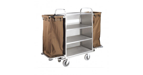 Hotel Deluxe Stainless Steel Mixed Wooden Board Housekeeping Trolley 1pc  Hotel Door Delivery