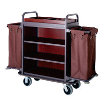 Hotel Deluxe Stainless Steel Mixed Wooden Board Housekeeping Trolley 1pc  Hotel Door Delivery