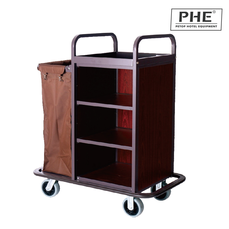 1PC Deluxe Iron Frame Mixed Wooden Housekeeping Carts Hotel Door Delivery